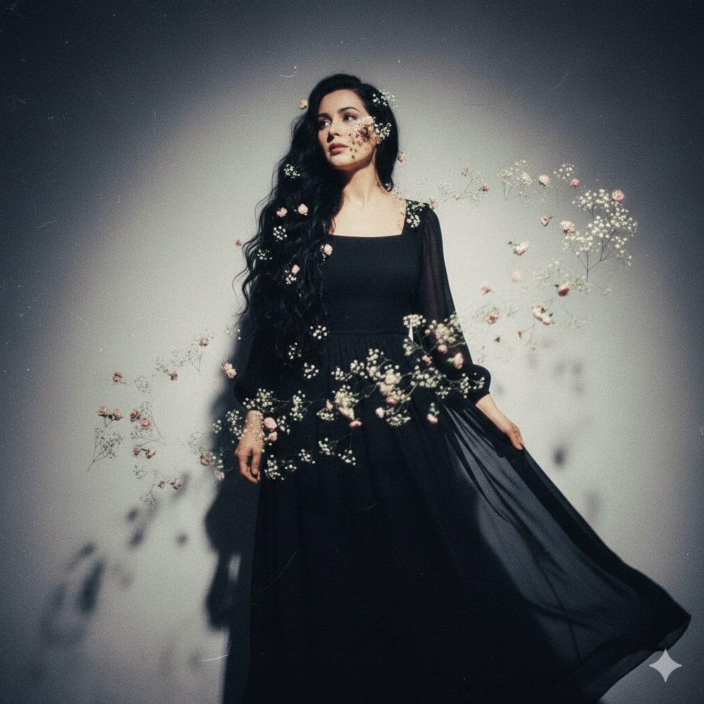 复古电影风格黑色长裙少女艺术照