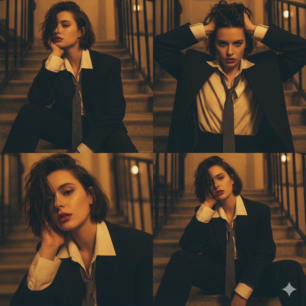 电影感情绪拼贴:复古风格的中性时尚女性肖像