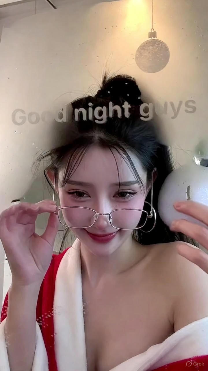 雾镜中的温馨夜感自拍：暖光、羞怯微笑与圣诞氛围