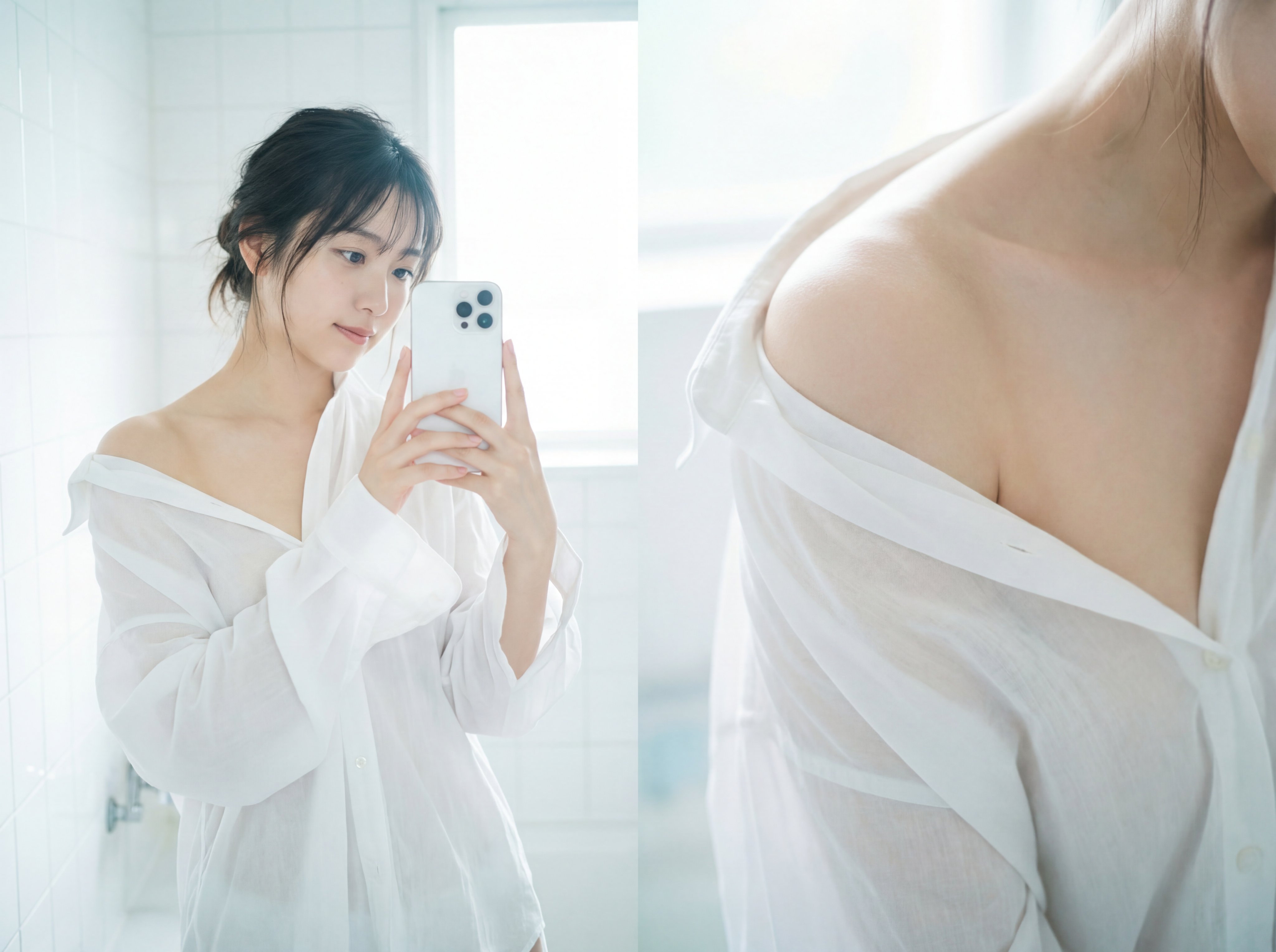 今日自拍拼贴：胶片风格双联画的空灵晨光私照