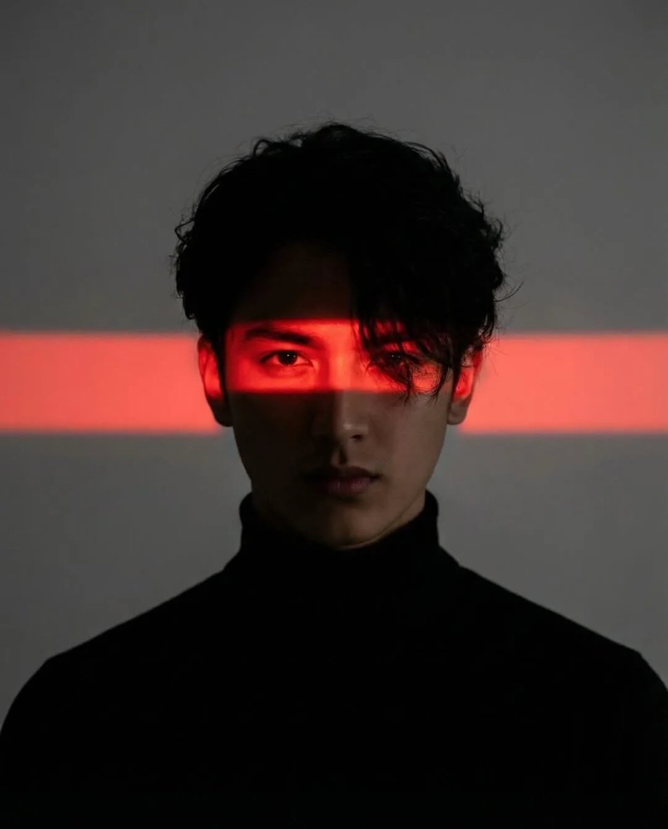 Cinematic studio portrait of a young man with messy textured...