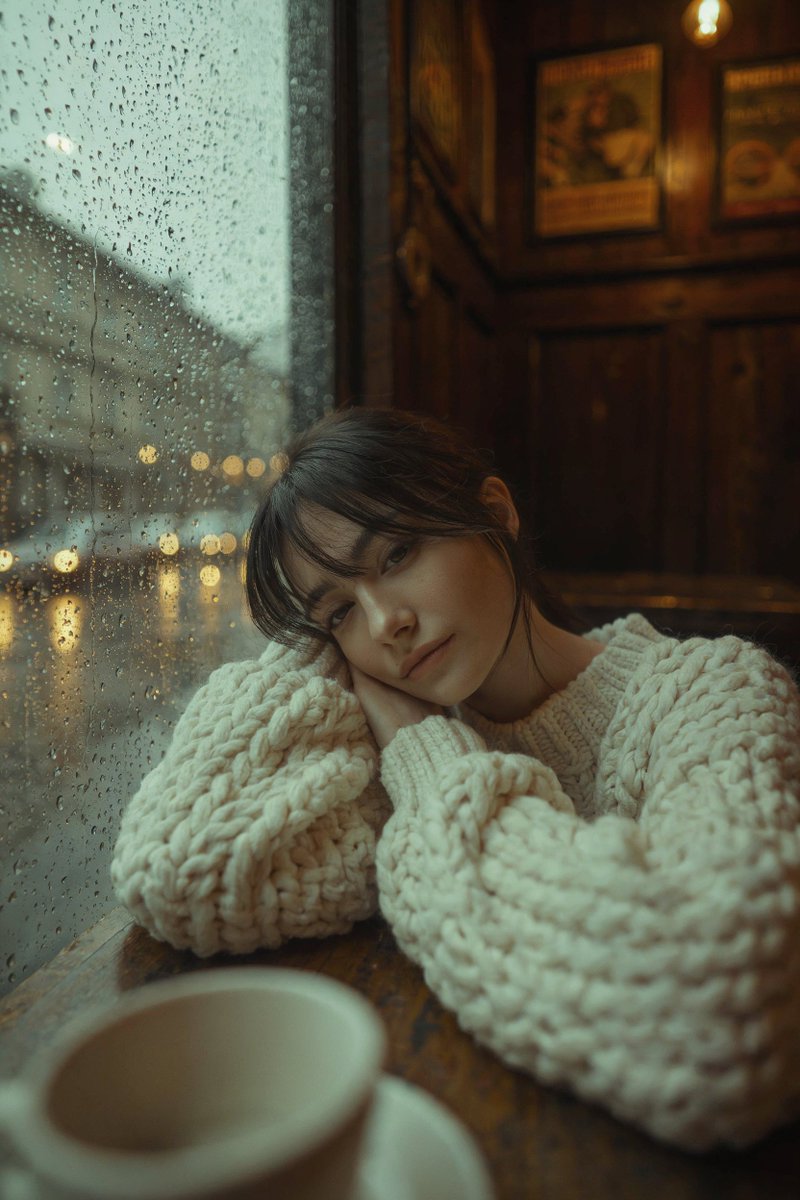 A cinematic, high resolution portrait of a young woman with d...