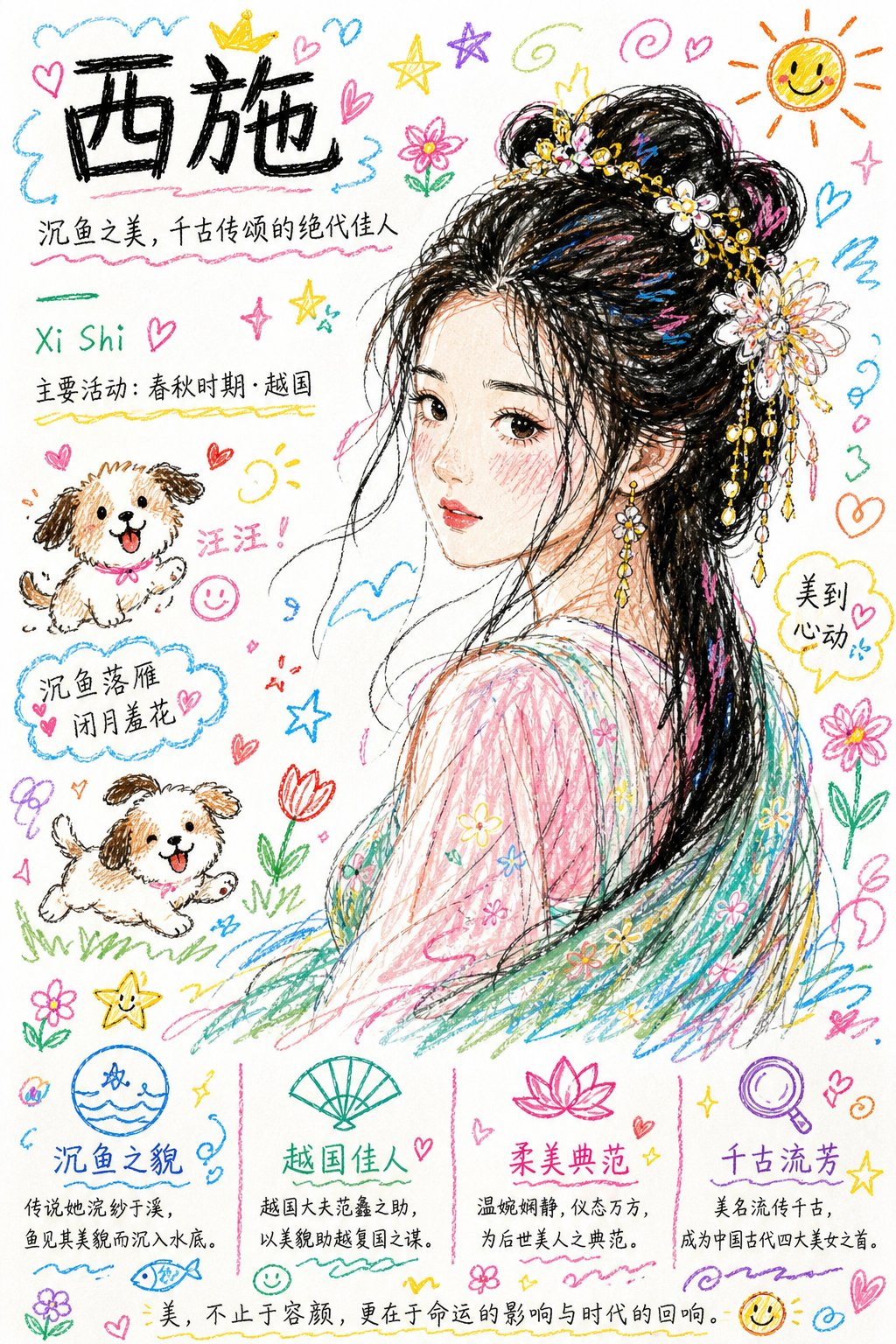 彩色涂鸦小狗线条风格提示