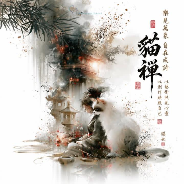 GPT Image 2 禅意水墨混合媒介插画提示词