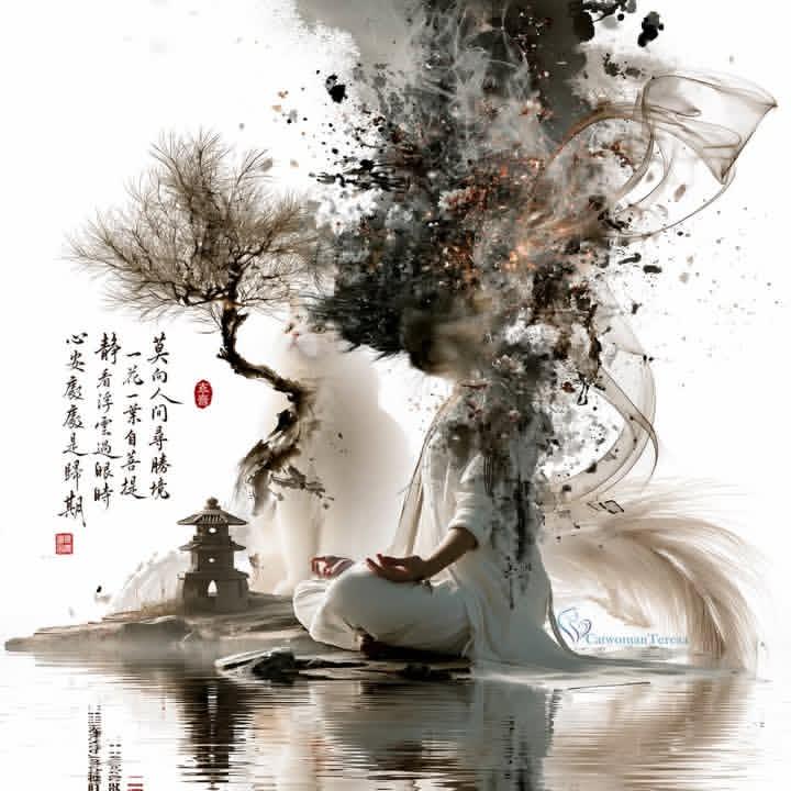GPT Image 2 禅意水墨混合媒介插画提示词