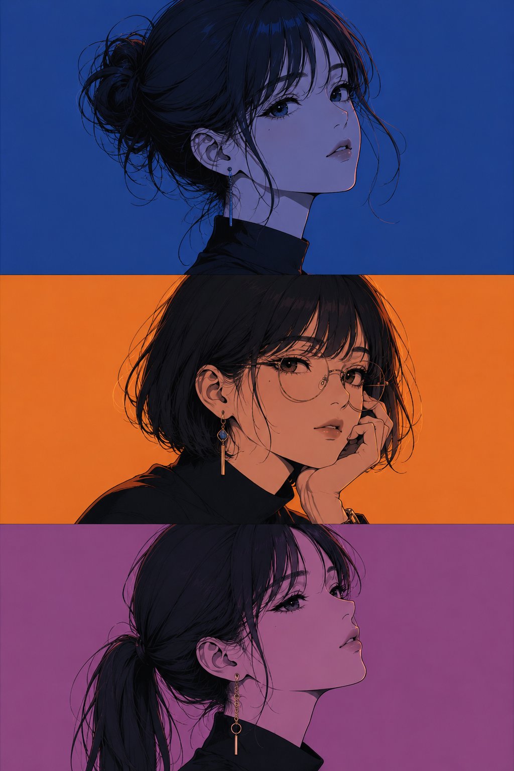 GPT Image 2 三联幅二次元少女肖像提示词