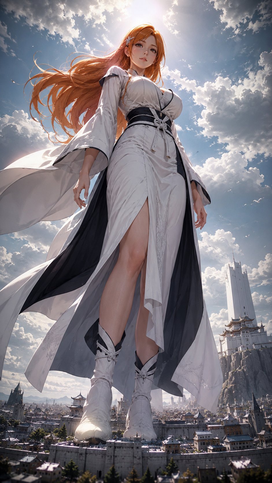 Bleach 女角色虫眼巨物化四张独立竖图提示词