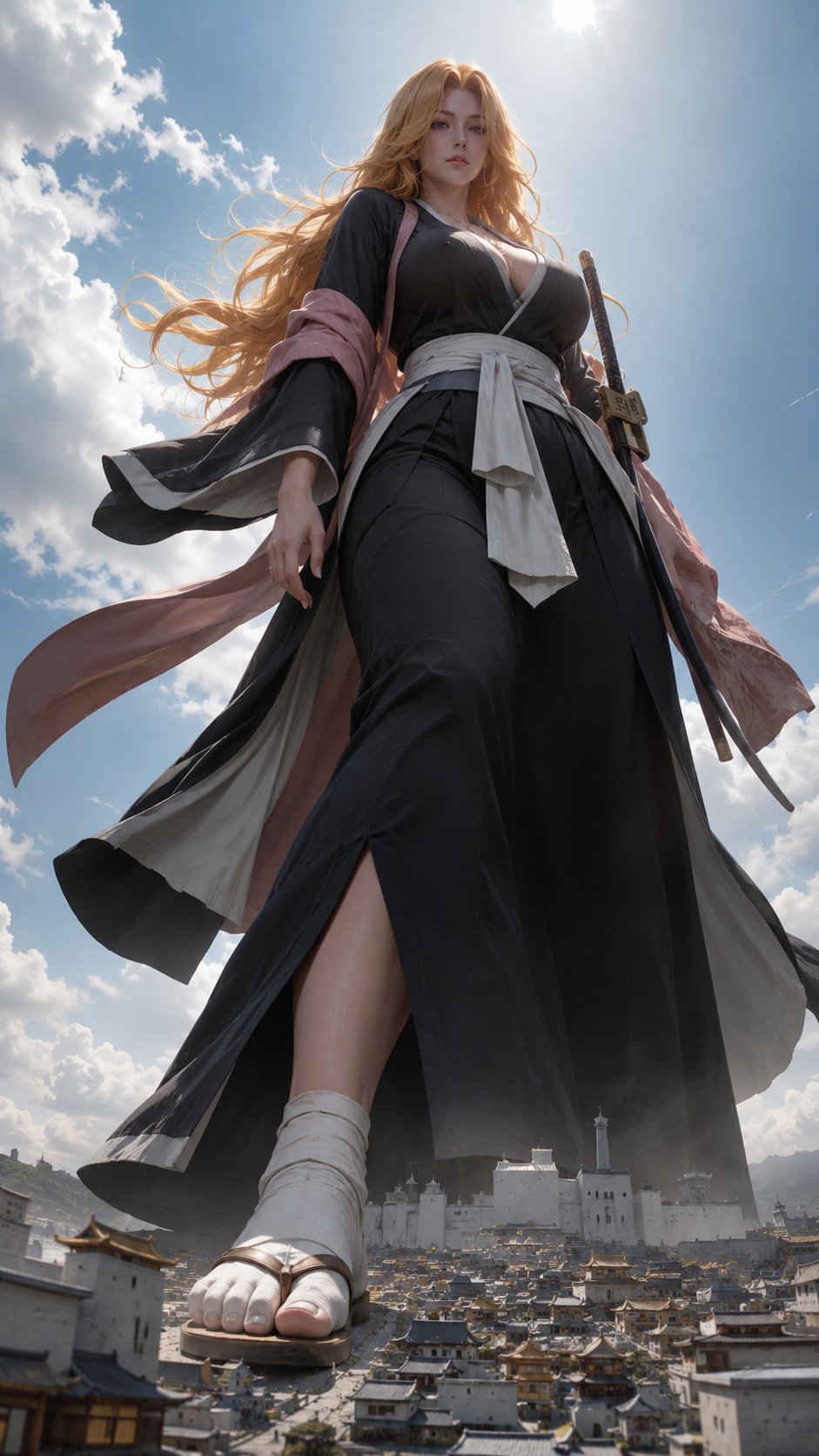 Bleach 女角色虫眼巨物化四张独立竖图提示词