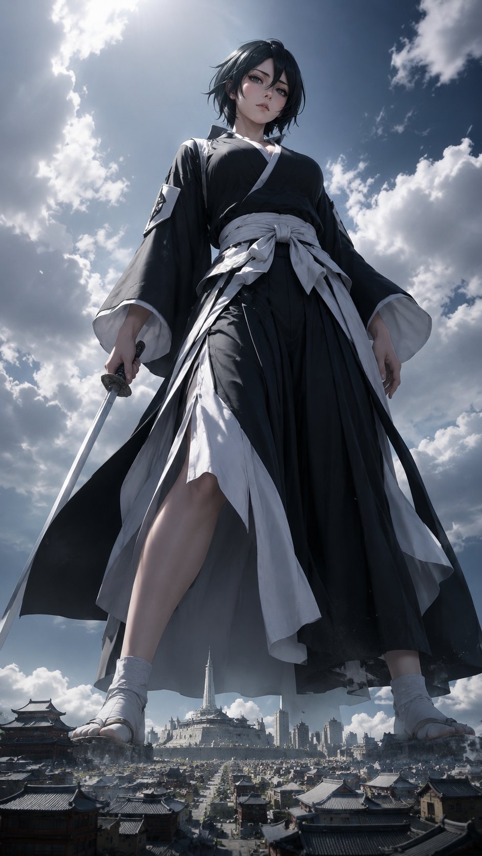 Bleach 女角色虫眼巨物化四张独立竖图提示词