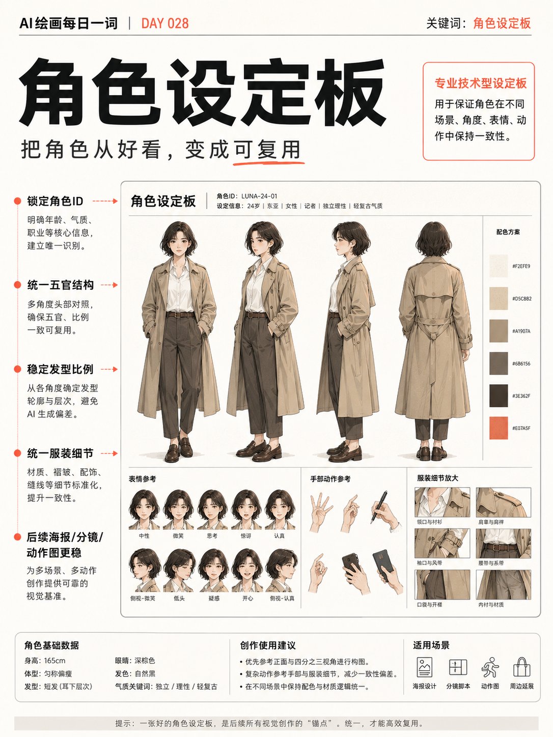 AI角色设定板:锁定统一形象的中文提示词