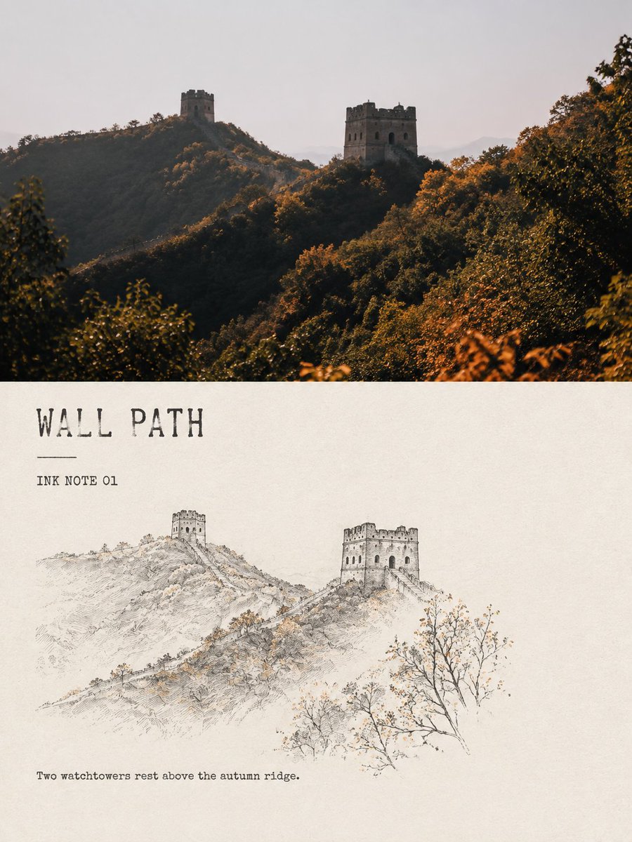 极简墨线风景小笺:旅行照片对比海报