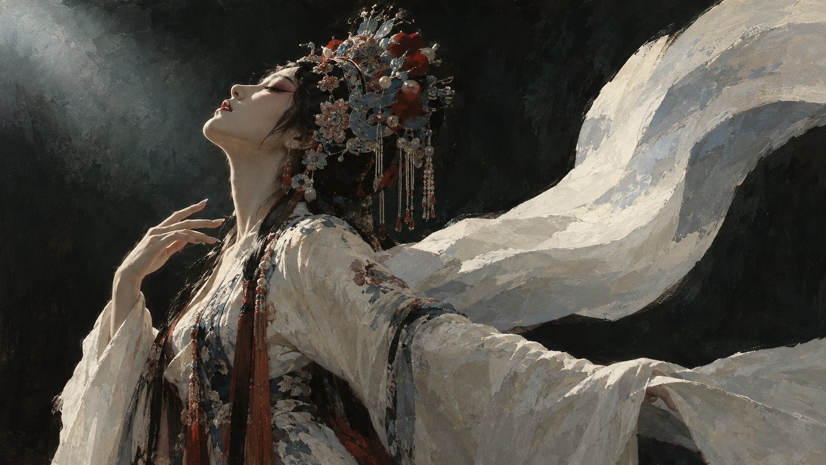 东方戏曲人物水袖绘画:一袖起,满台风月